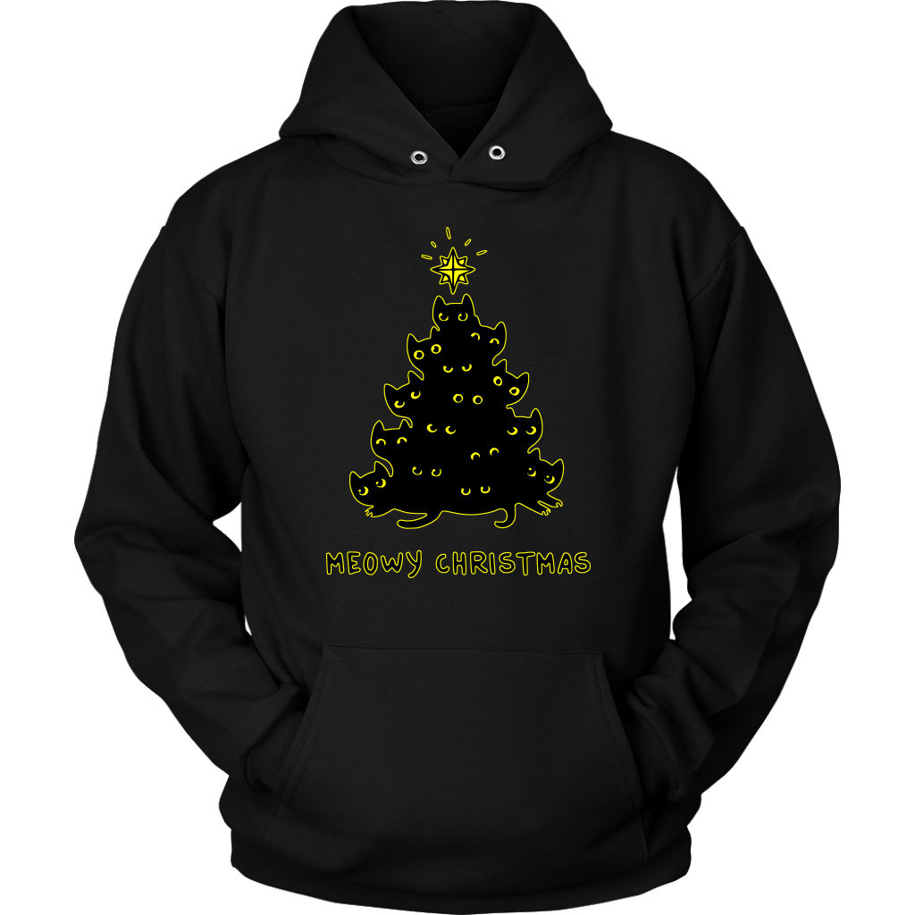 Meowy Christmas Black Cat Tree Hoodie