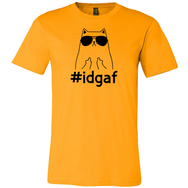 #IDGAF T-shirt with cat wearing sunglasses and giving both middle fingers