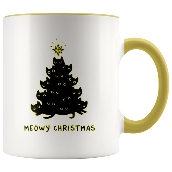 Meowy Christmas Black Cat Tree Mug